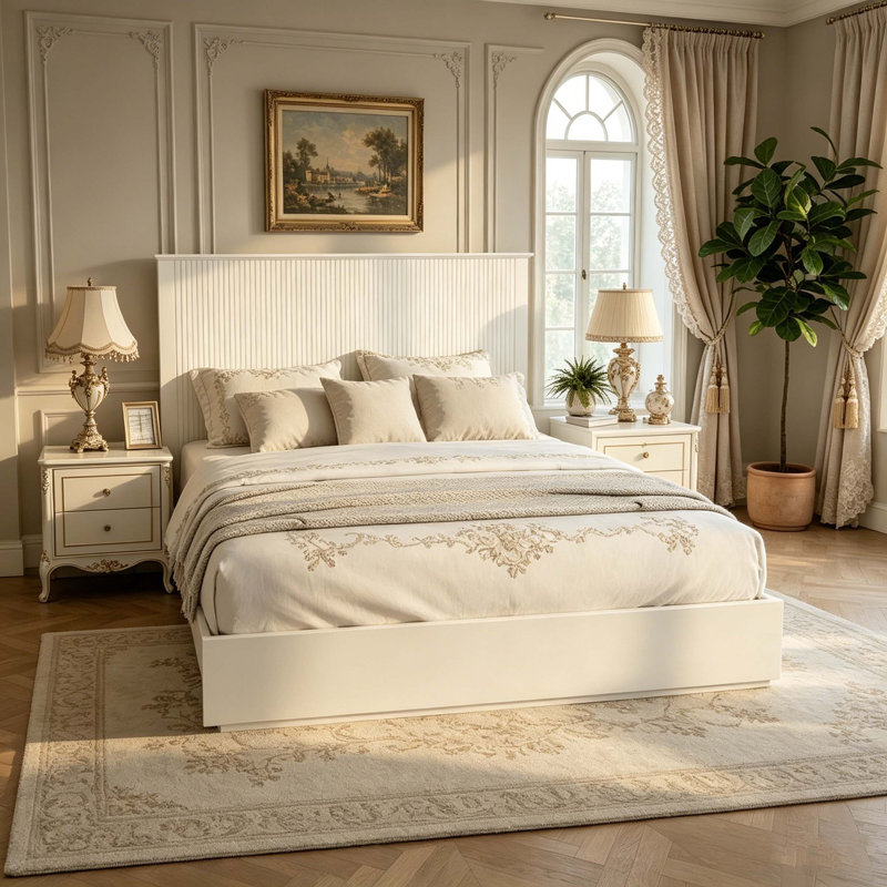 Solid Wood Bed Frame, Queen, White