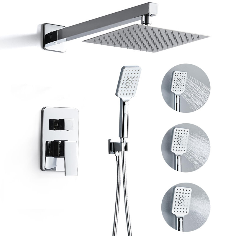8 Inch Rainfall Shower System With High Pressure Handheld Shower Head, With 3-Setting, Polished Chrome