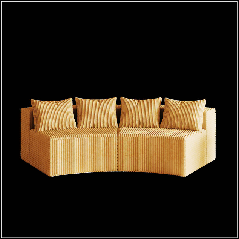 Canapé modulaire incurvé en velours côtelé Corduroy, H 30,5 po x l 90,5 po x P 36 po, 4, Jaune