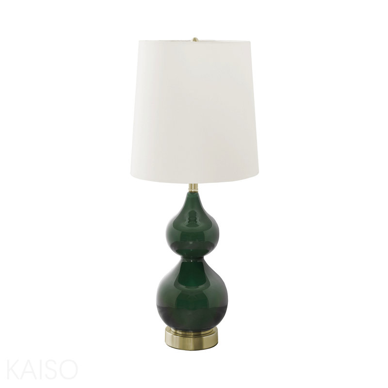 Éclairage, H 24 po, verre vert, abat-jour ivoire / crème, contemporain, Vert
