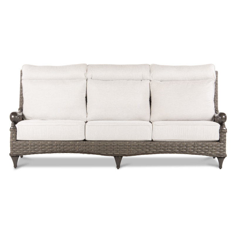 Davenport 98'' Wide Premium All-Weather Wicker Patio Sofa with Cushions, Nurture Pebble