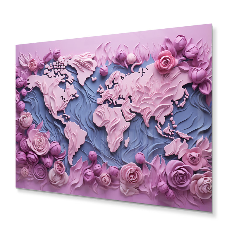 «Pink Whimsical Waters World Map I» sur, H 12 po x l 20 po