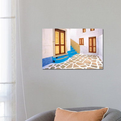 Greece, Symi. Doors To Courtyard And Stairway Of House. by Jaynes Gallery - Wrapped Canvas Gallery-Wrapped Canvas Giclée