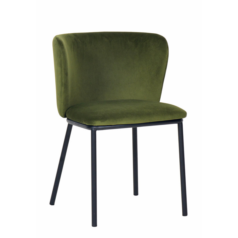 2 Dubhgal Velvet Upholstered Dining Chair with Black Metal Legs, Green