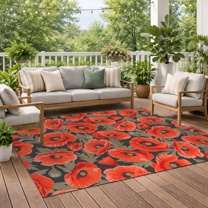 Poppie Soft Step Outdoor Area Rug, Charcoal, Rectangle 3' x 2'