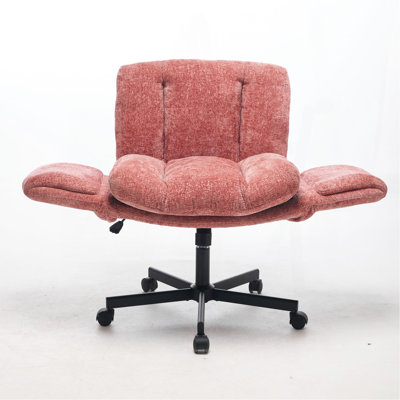 Modern Chenille Swivel Office Chair, Height Adjustable Task Chair With Convertible Multi-Position Armrests, Comfy Double Cushioned Desk Chair For Home, Study,Vanity & Living Room, Blush Pink