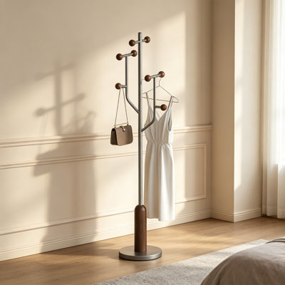 Rubber Wood Metal Freestanding Coat Rack