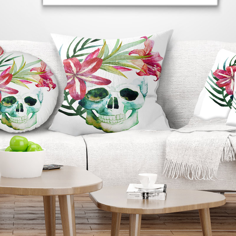 Coussin floral avec aquarelle, 18 po x 18 po, Carré