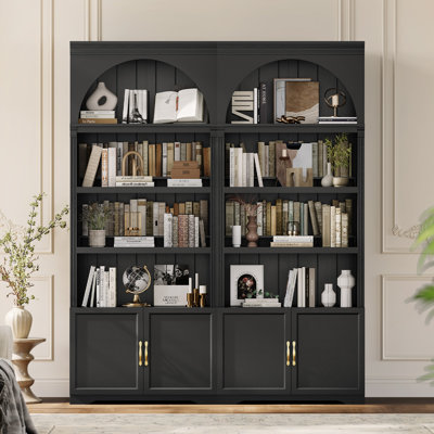 81.2" Tall Arched Bookcase（set Of 2）, 6-tier Farmhouse Book Shelf With Doors, Freestanding Arched Storage Cabinet For Living Room, Home Office, Black