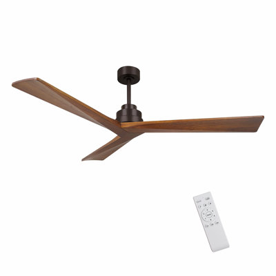 52" Wood  Ceiling Fan No Light, 3 Reversible Blades, With 6 Speeds Reversible Dc Motor,Low Profile Ceiling Fan With No Light For Living Room Kitchen Bedroom