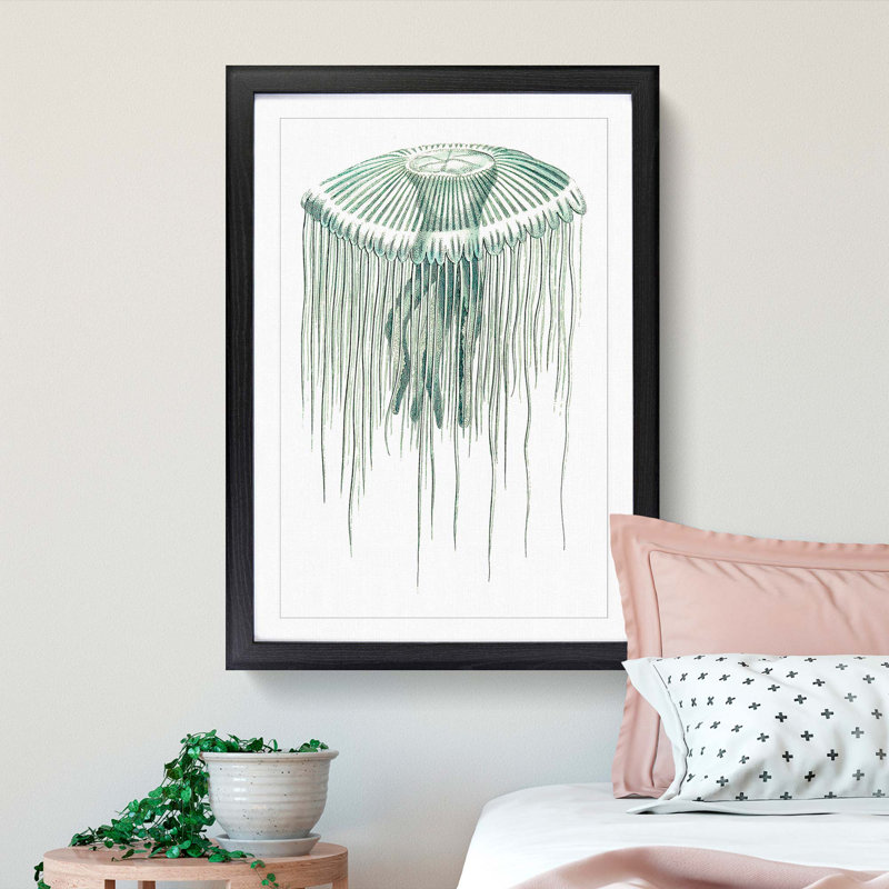 Green Jellyfish by George Shaw - Framed Print, 48cm H x 36cm W x 2cm D, Black Framed