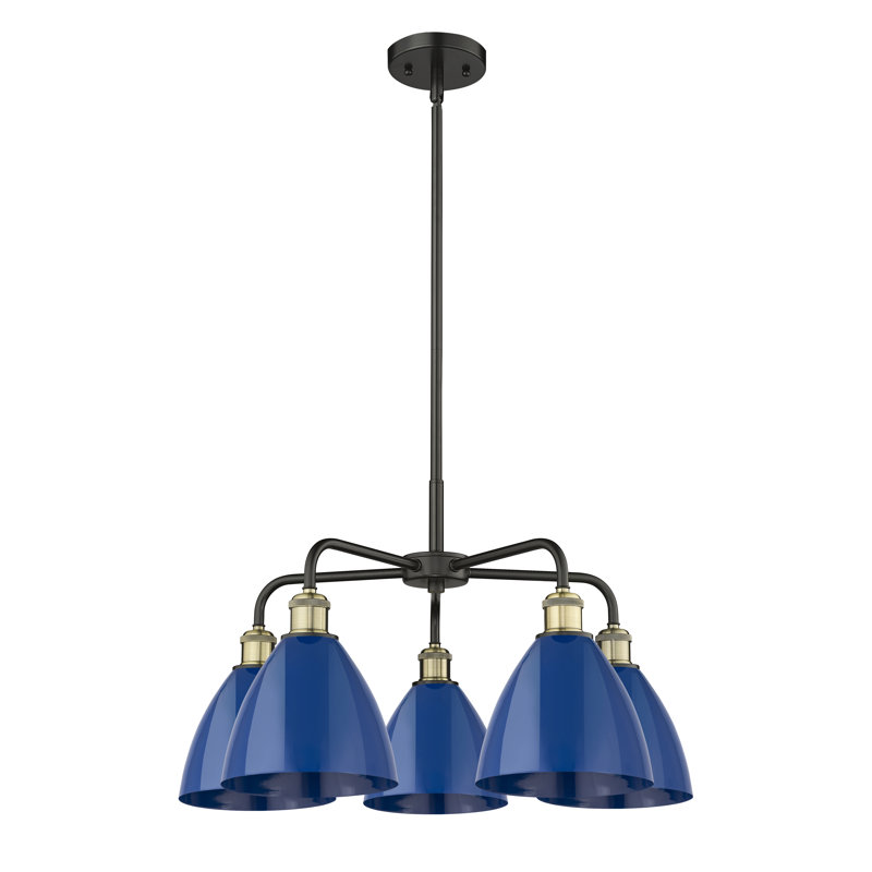 Lustre en dôme à 5 lumières Trickett, Bleu, Noir/laiton antique