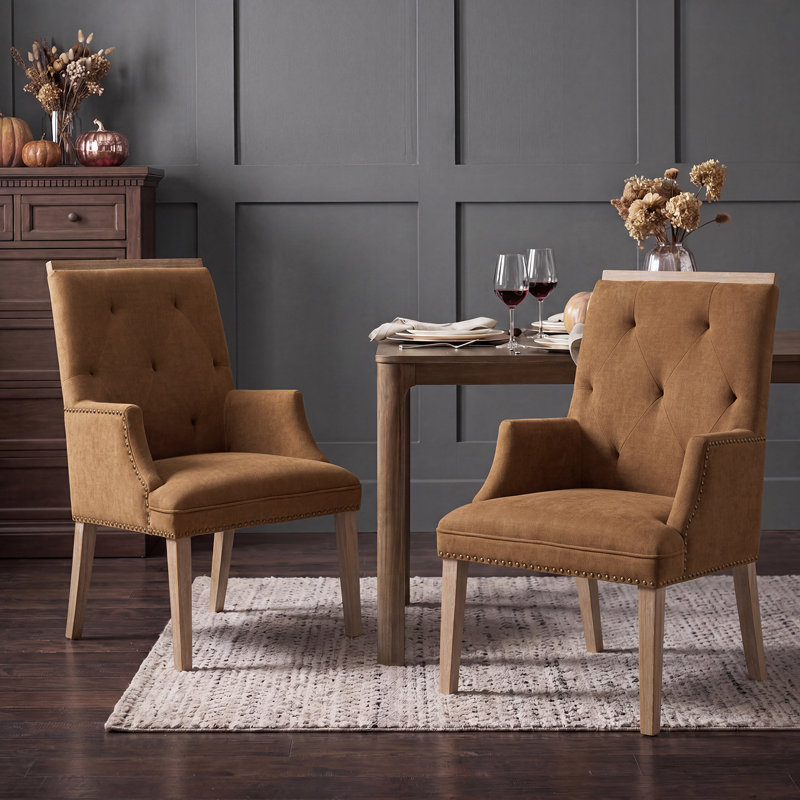 Ensemble de 2 chaises de salle à manger Ponce Noble de style ferme, capitonnées, avec pieds en bois massif, largeur 57 cm (22,5 po).