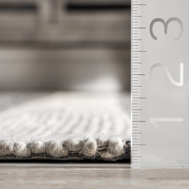 Tapis gris en laine rayé Daubert, Rectangle de 5 pi x 8 pi