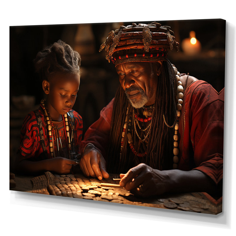 Sagesse africaine ancienne sur toile, Toile tendue, H 34 po x l 44 po x P 1,5 po