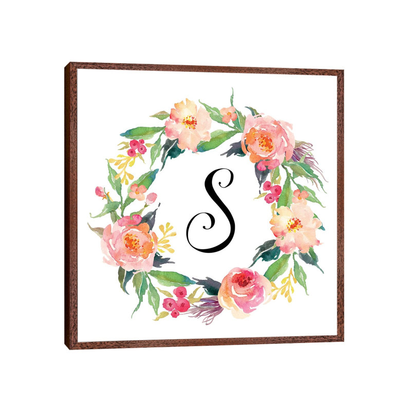 S (Initial) - Painting on Canvas, 45.72 cm H x 45.72 cm W, Classic Brown Wood Framed