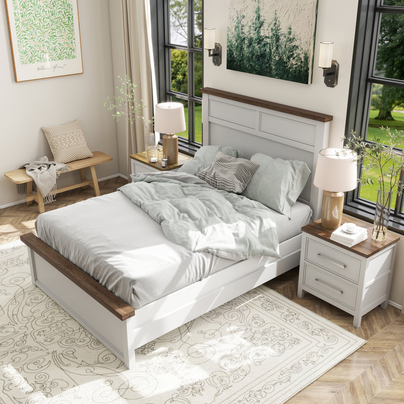 Ensemble de chambre à coucher 3 pièces Lonegan, Blanc, Double