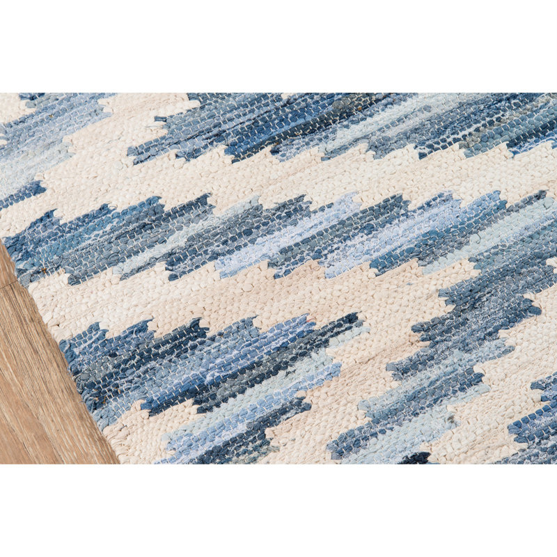 Handmade Blue Geometric Wool and Cotton Area Rug