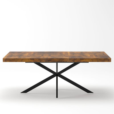 55.11"-70.86"Retro Rectangular Stretch Dining Table, Antique Wood Top And Same Relief Plate,With Storage Box,Suitable for dining rooms, kitchens, and