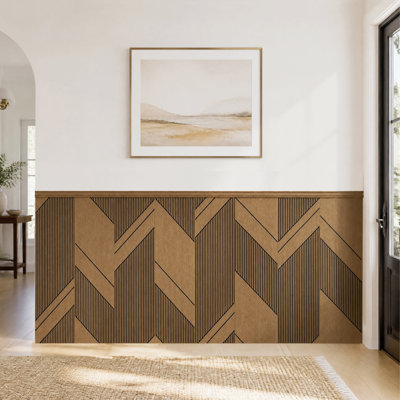 GESSOLANE Architectural 3D Wainscoting Kit, 8pk 40"x12.4" + Edge Strips, 27sqft, PS Geometric Design for Dining Room Hallway Entryway