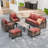 6-Piece Outdoor Patio Brown Wicker Wood Grain Armrest Swivel Glider Chair 3-Seat Sofa Seating Group with Cushion, Ottomans, Coffee Table-964312018