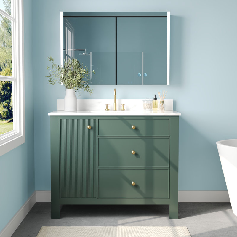 42" Fully Assembled Single Bathroom Vanity With Artificial Marble Top, Vintage Green