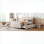 Lit plateforme double avec rangement en lin pleine grandeur, sans sommier tapissier, avec lit gigogne 2 tiroirs, beige, pour chambre d'amis-1952615290