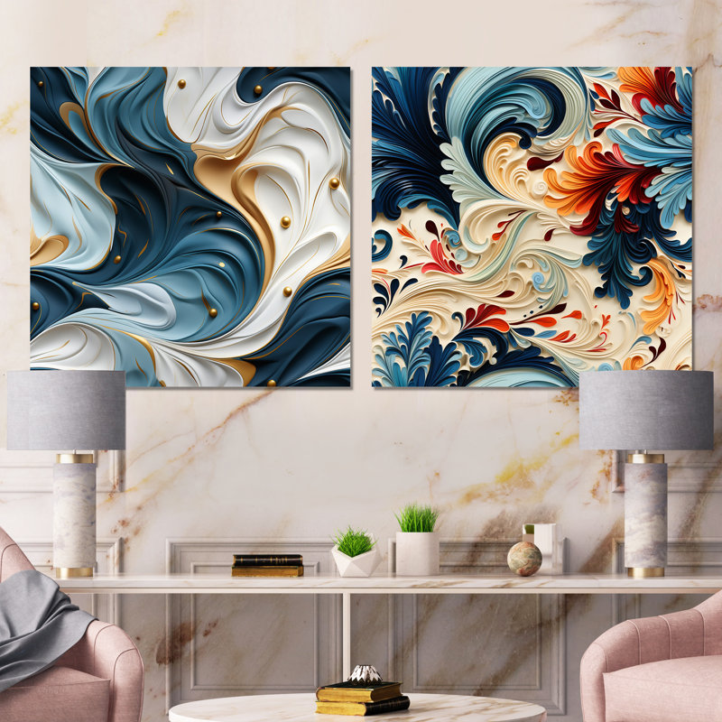 Maxfield - Ensemble de 2 reproductions d'art abstrait, Toile tendue, H 30 po x l 61 po x P 1 po