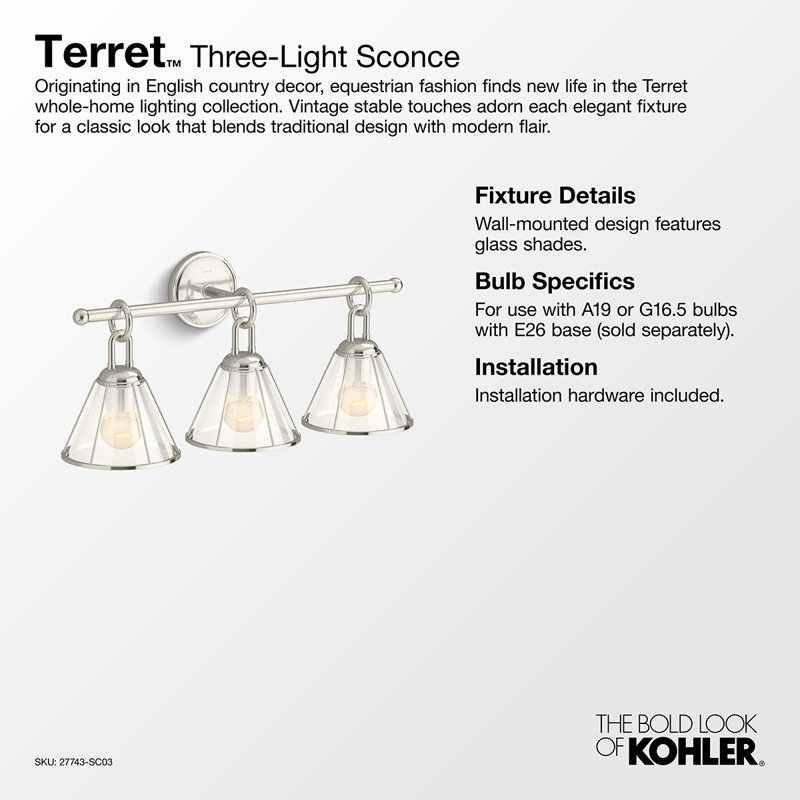 Terret 24-In Three-Light Sconce, Polished Nickel