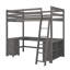 Un lit mezzanine avec bureau en U, tiroirs et tablettes de rangement-106487872