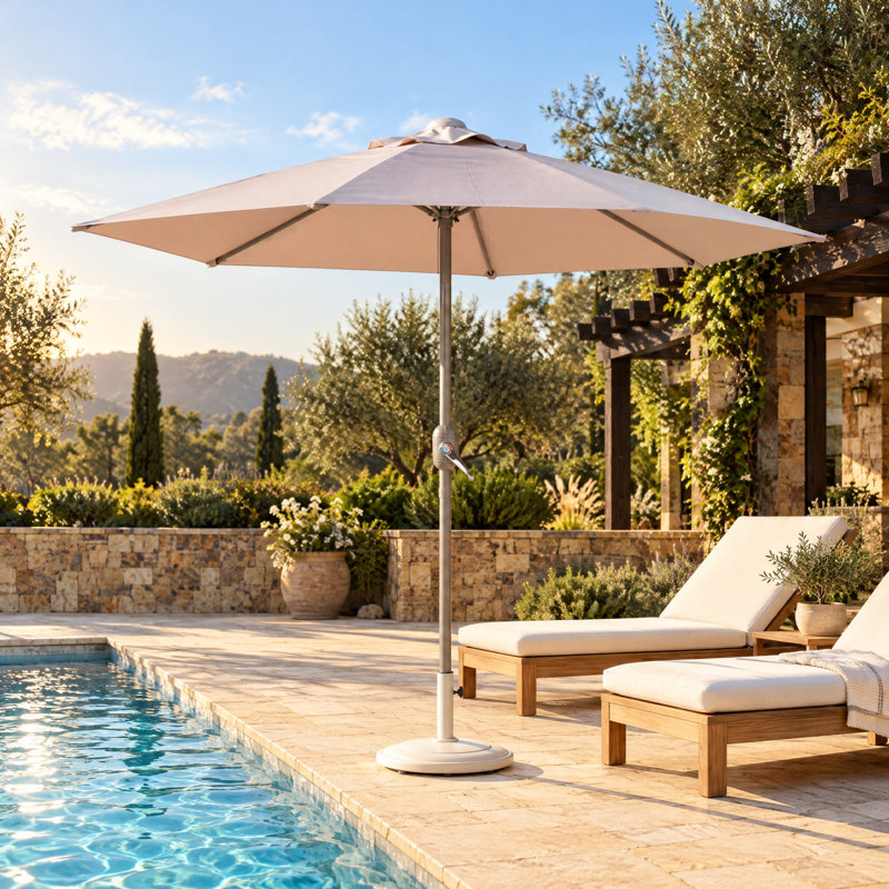 Parasol de patio à manivelle et inclinable en aluminium, L 108 po x P 108 po, Beige Polyester