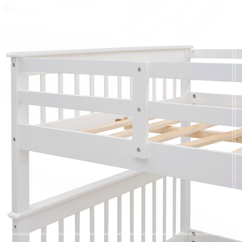 Lit superposé double avec escalier avec rangement et garde-corps