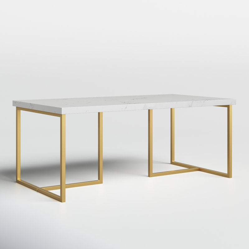 Table basse avec cadre Metz, Blanc, Or, Marbre