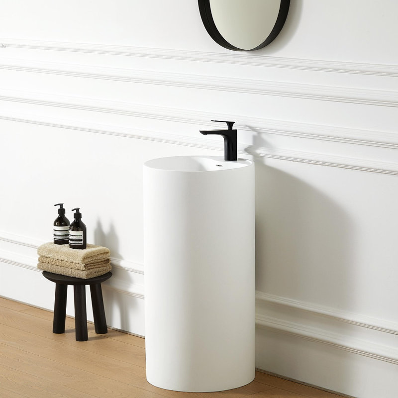 Cpingao 35" H Stone Resin Circular Pedestal Bathroom Sink 