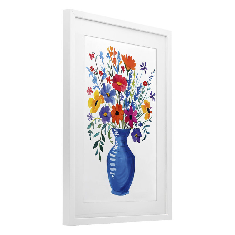 Bouquet coloré encadré sous verre, design par LSR Design Studio, H 20 po x l 14 po, Cadre blanc côtier