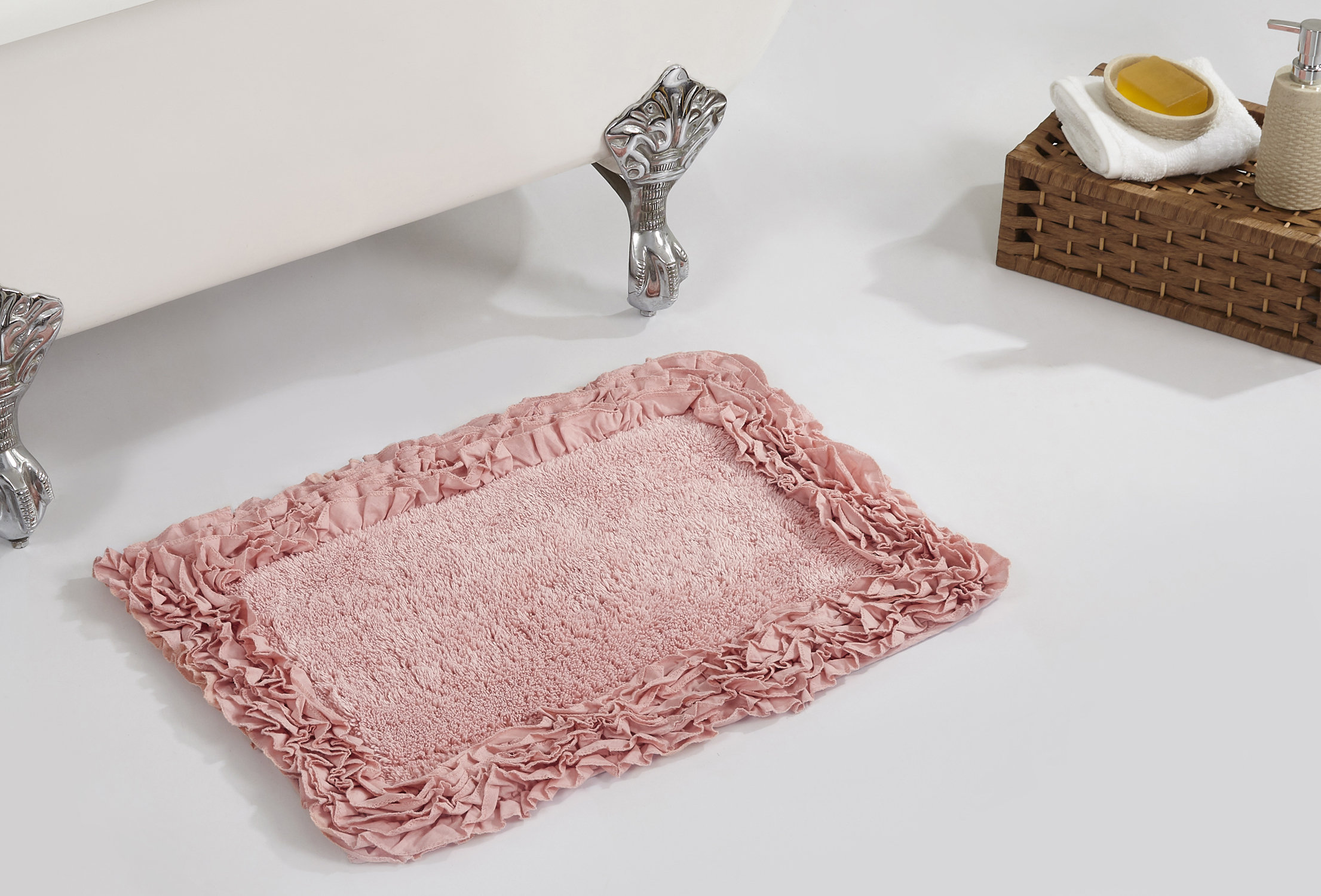 Red Barrel Studio Aveliss 100% Cotton Bath Rug Machine Washable Ruffle Pattern Bath Mat ...