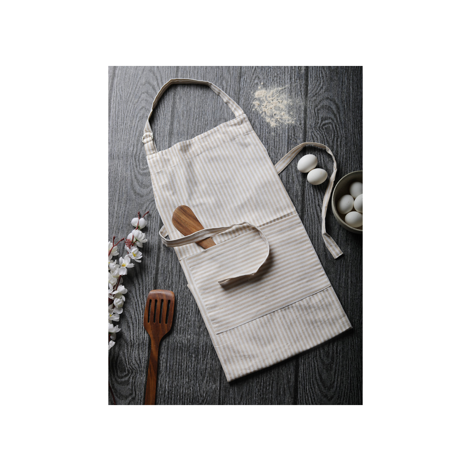 Cotton Apron, Extra Large, Beige/White