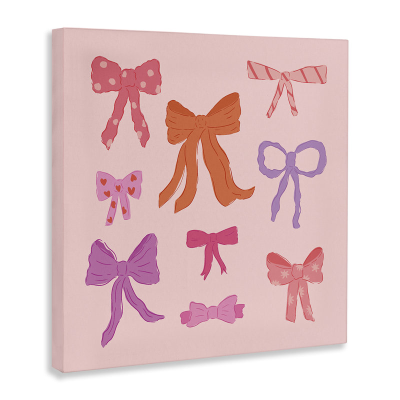 Élégants nœuds de mode sur toile rose, design par Sazerelli Designs, H 17 po x l 17 po