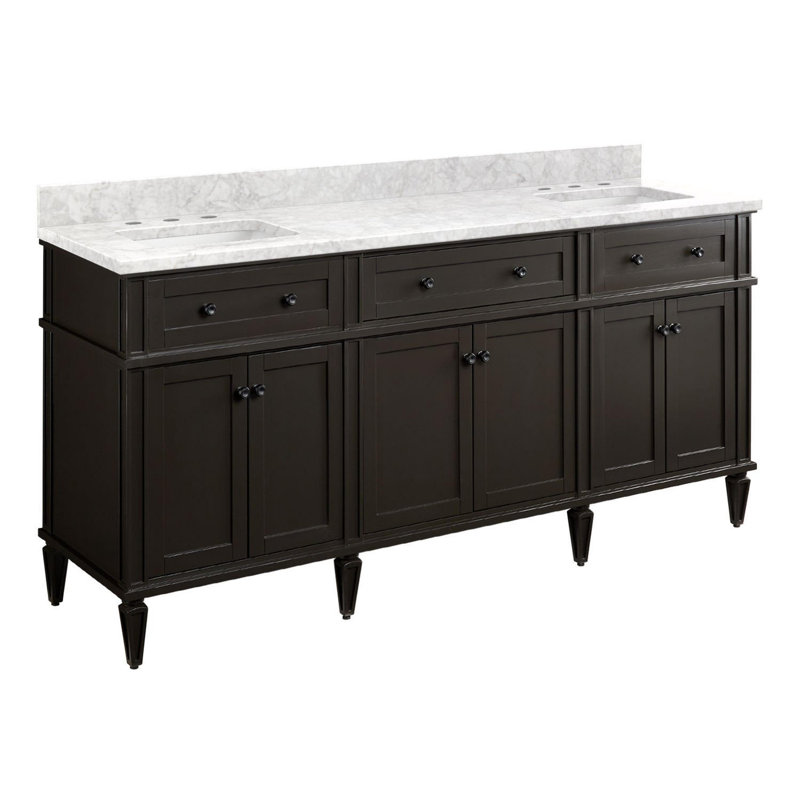 72" Elmdale Double Vanity for Rectangular Undermount Sinks, Charcoal Black, 8" Widespread, Carrara Marble