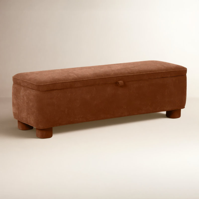 Grant Polyester Blend Upholstered Storage Bench, Deep Orange Tweed