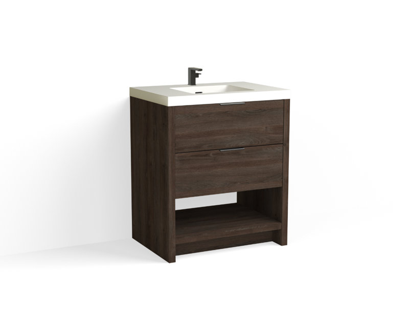 Vue 30" W Freestanding Single Bathroom Vanity, Glossy White/Single, Ashlin, Matte Black