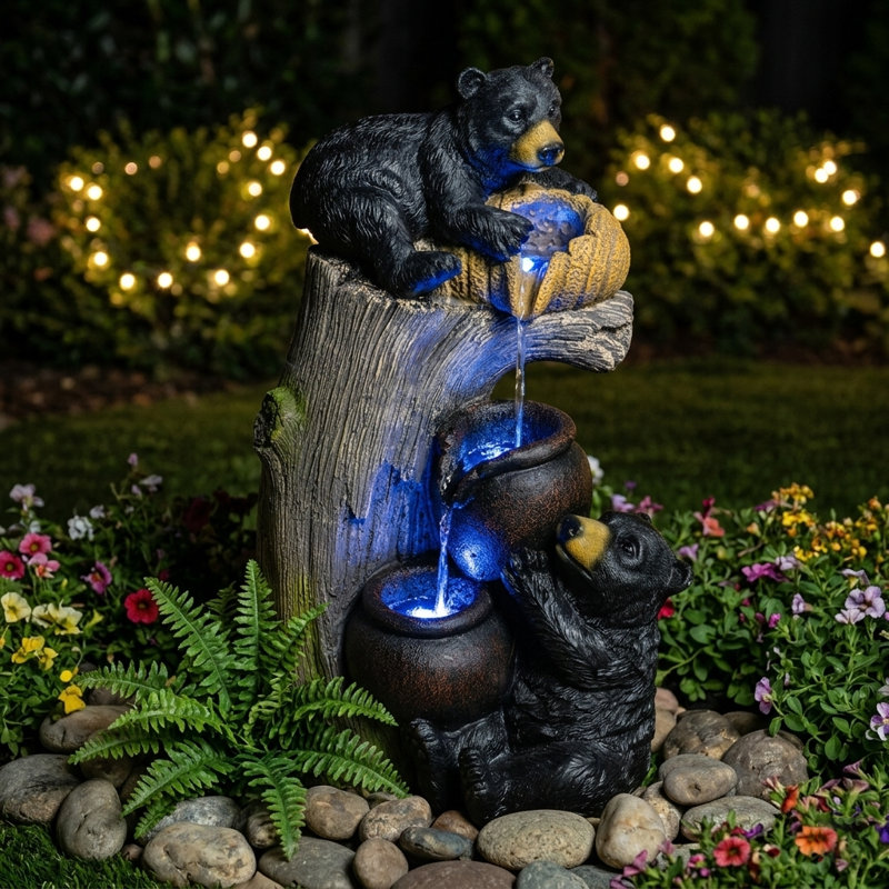 Fontaine rustique avec lumière DEL
