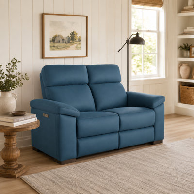 63" Wide Leather Power Reclining Loveseat with USB and USB-C Ports