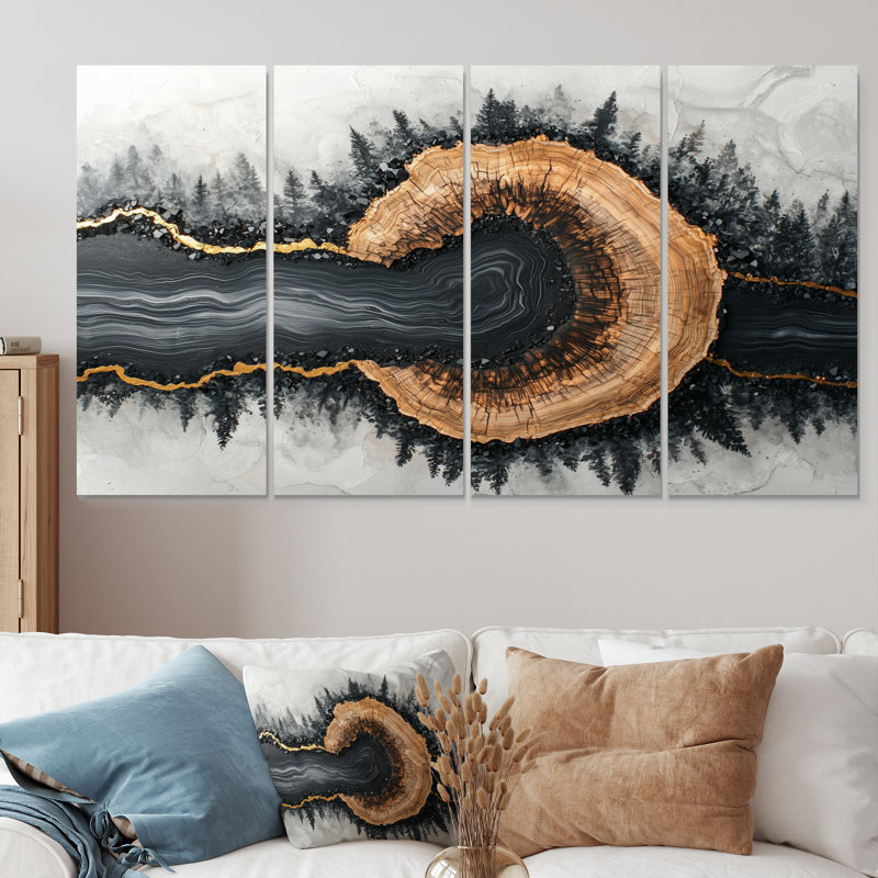 Cristal actuel dans la forêt d'hiver rivière V - art mural forêt - art mural traditionnel sur toile, H 28 po x l 48 po, 4