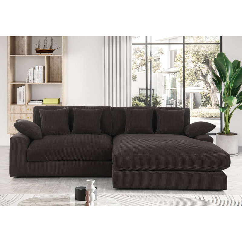 2 Dark Chocolate Corduroy Reversible Chaise With 6 Supportive Cushions And Smooth Surface Mystic Cozy Pillows Versatile Design