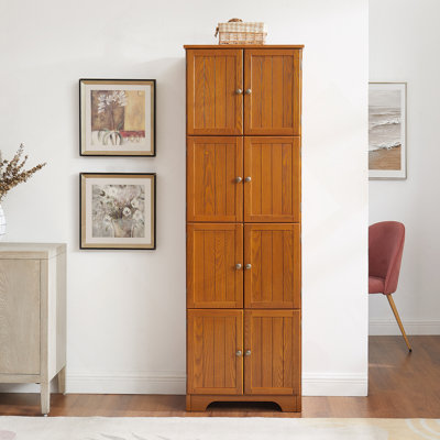 72.4" Tall Storage Cabinet Tall Storage Cabinet With 8 Doors And 4 Shelves ,Bookshelf Living Room, Kitchen, Dining Room, Office  Freestanding Storage Cabinet,OAK