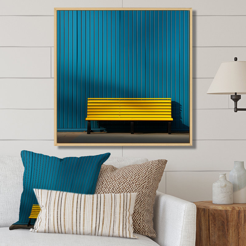 Jaune et bleu ordre linéaire zen II, H 36 po x l 36 po x P 1,5 po, Cadre naturel flottant