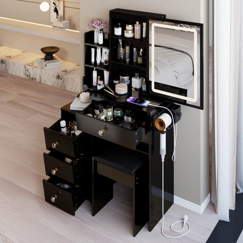 Ensemble de meuble-lavabo 29,2 po avec tabouret de chevet et tabouret