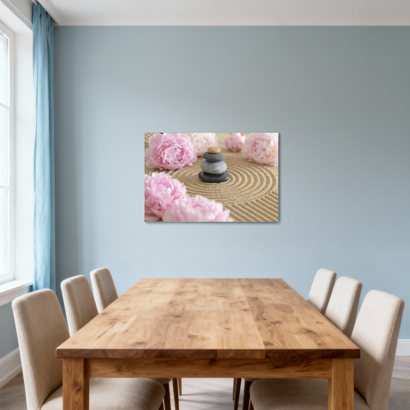 Motif de mode et de fleurs roses et pierres zen, H 12 po x l 18 po