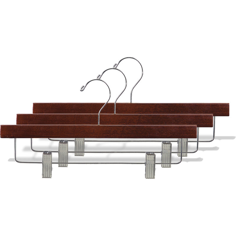 Cintre pour pantalons en bois avec pinces de coussin réglables pour jupe / pantalons, Noyer / Chrome